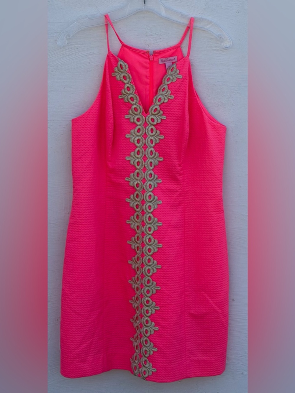 Lilly Pulitzer Hot Pink Sleeveless Shift Dress with Gold Trim